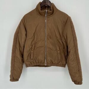 Good American Two-Tone Puff High Pile Fleece Jacket Taupe Womens Medium 2